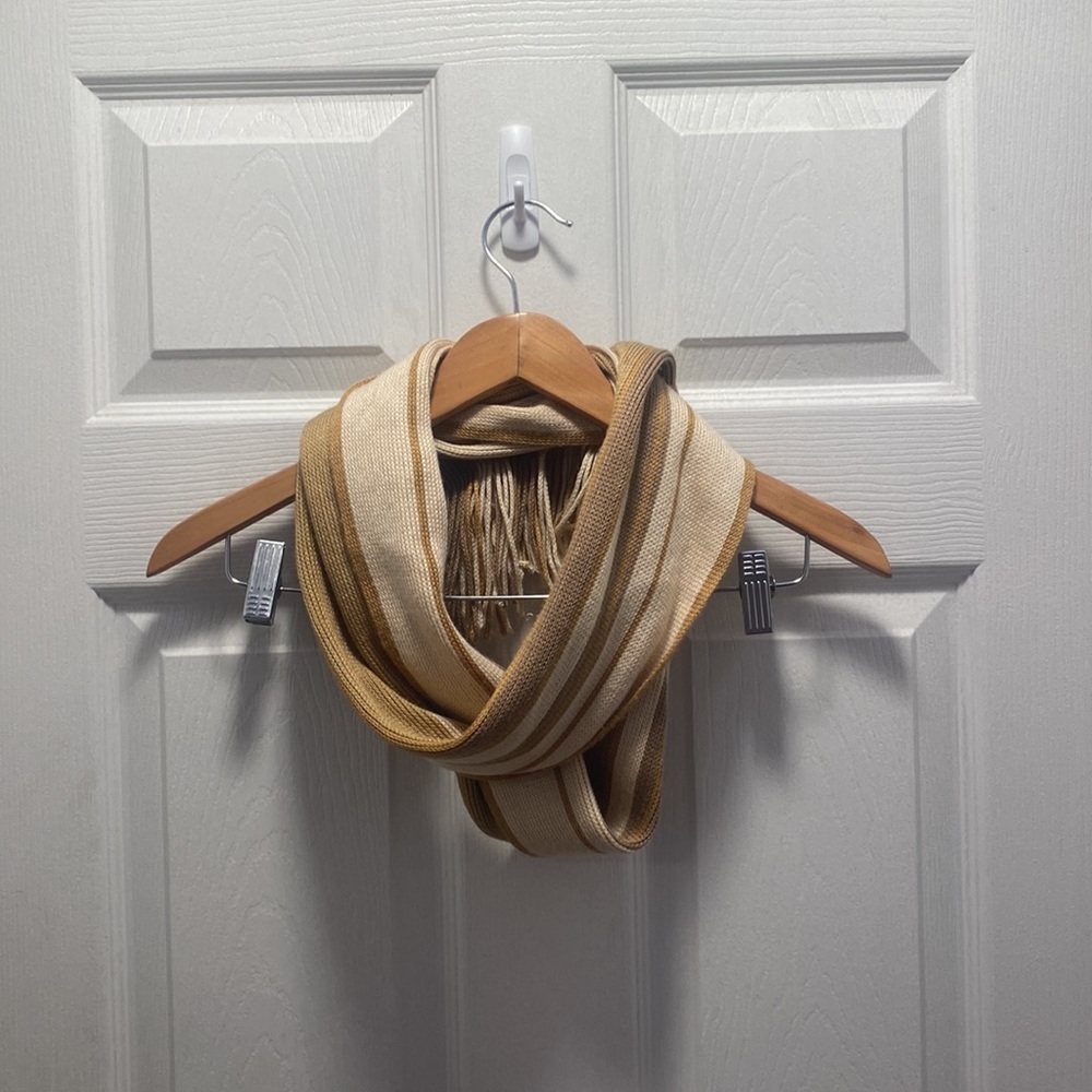 Lambswool brown striped fringe detail wool scarf - Picture 4 of 4